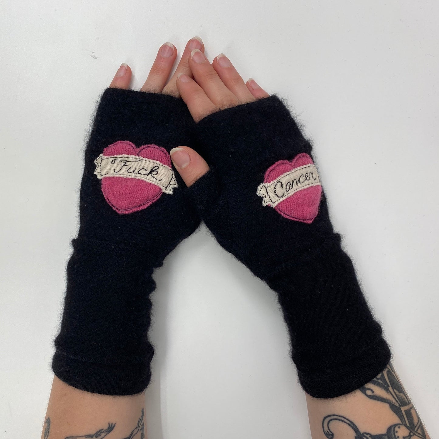 Gloves-Tattoo Heart Fuck Cancer
