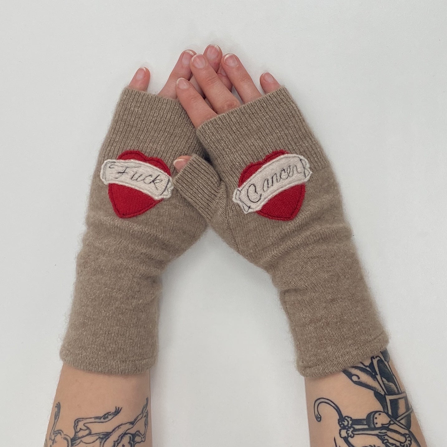 Gloves-Tattoo Heart Fuck Cancer