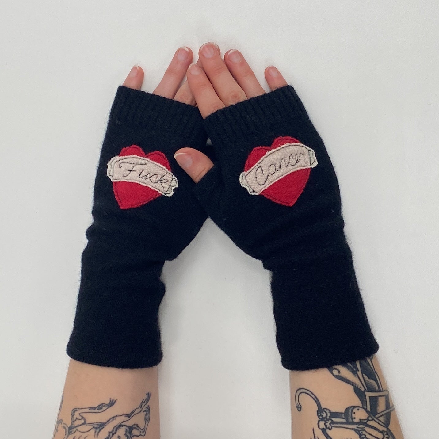Gloves-Tattoo Heart Fuck Cancer