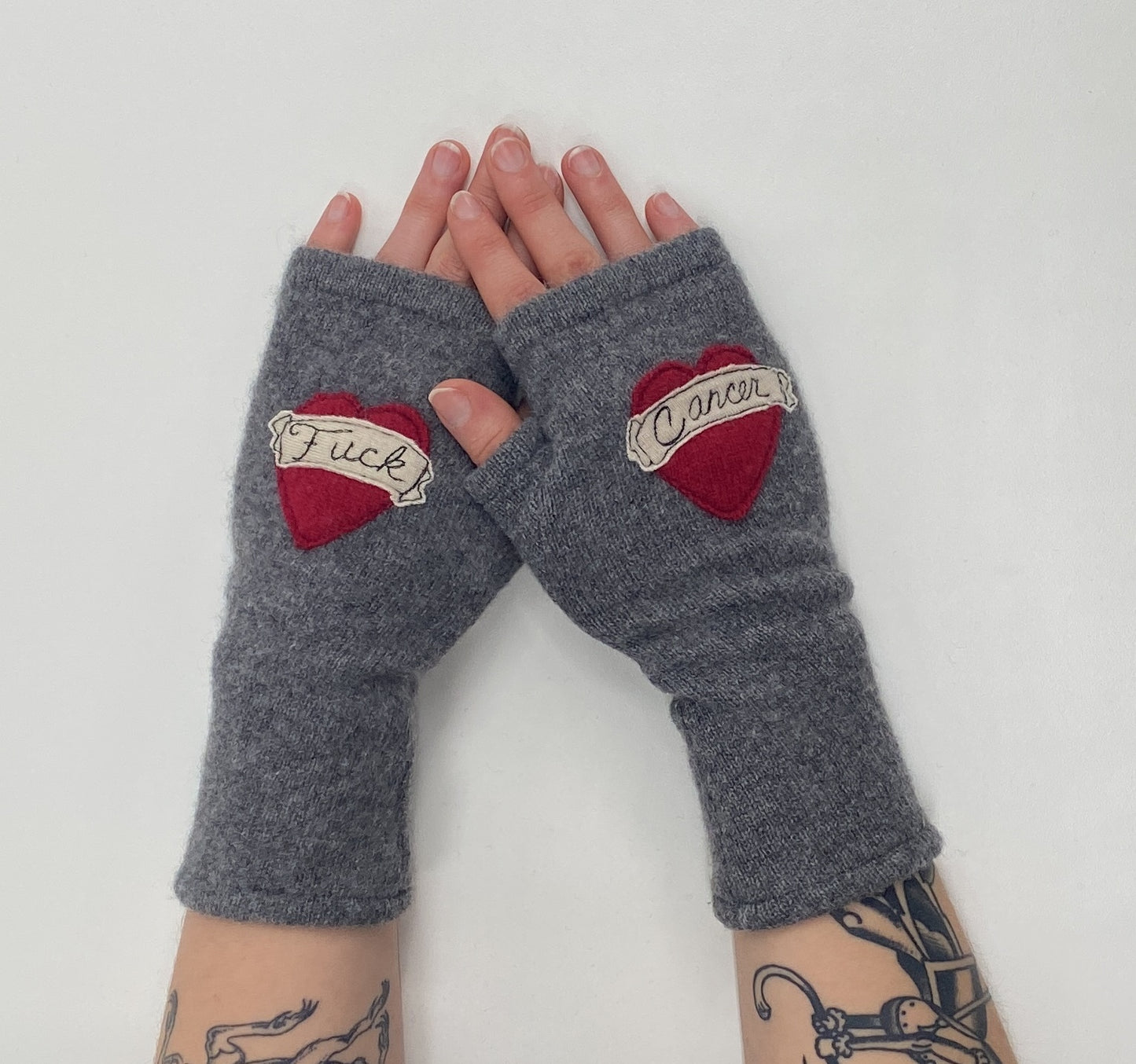 Gloves-Tattoo Heart Fuck Cancer
